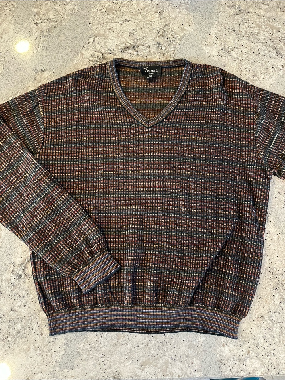 Vintage Tosani Multi Coloured 3D Knit V-Neck